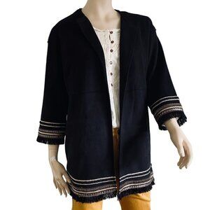 Zara Soft Faux Suede Fringe Embroidered Open Jacket S​​​​​​​​